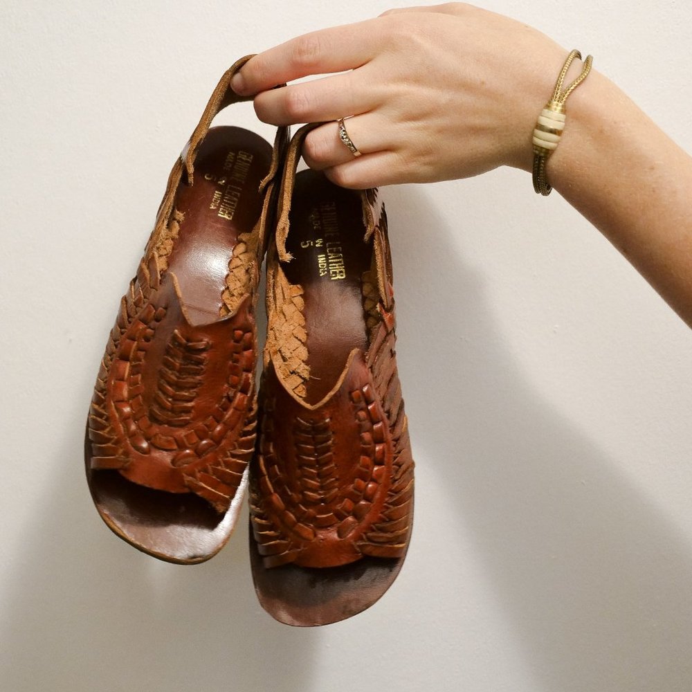 Minimalist Vintage Huarache Leather Woven Shoes